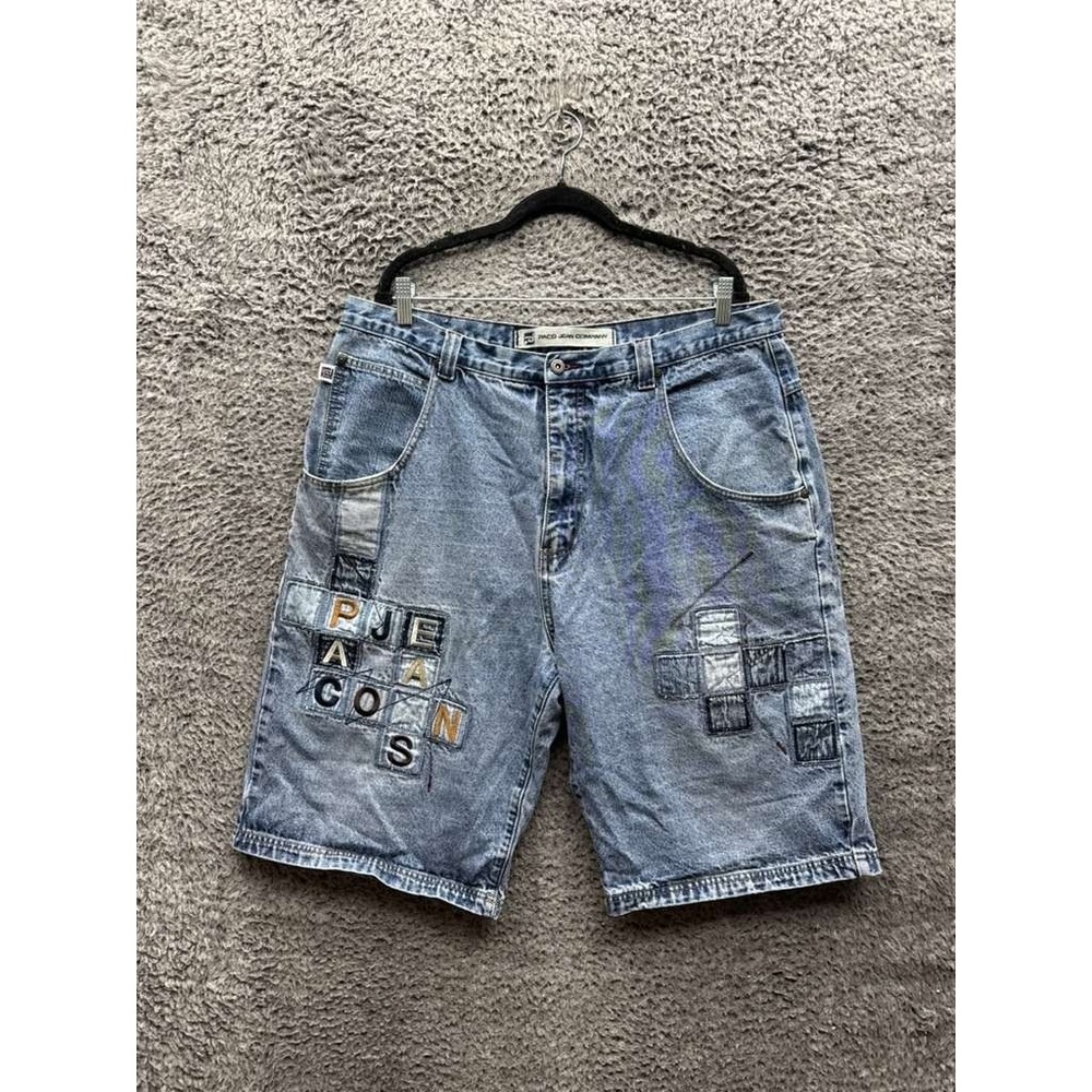 Vintage Y2k Paco Jean Company Patcwork Baggy Denim Shorts Light Wash Men Size 40